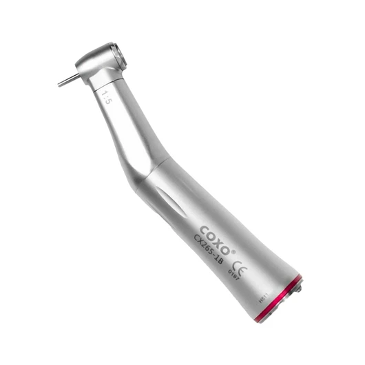 Coxo CX265-1B - угловой наконечник с фиброоптикой, кнопочный зажим, 1:5, с внутренней системой подачи охлаждения<span> (Китай)</span> — МедиМакс
